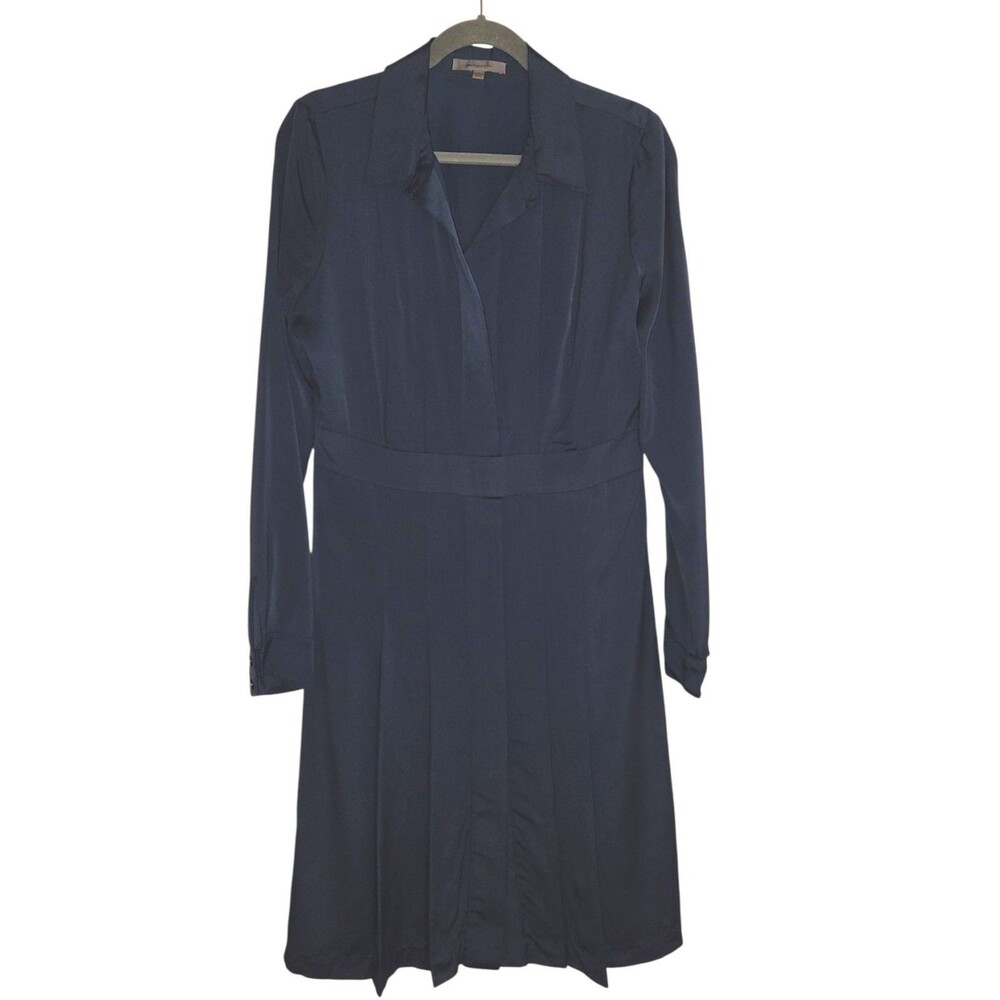 Classiques Entier Silk Blend Collared Long Sleeve Pleated Midi Dress Modest Sz8
